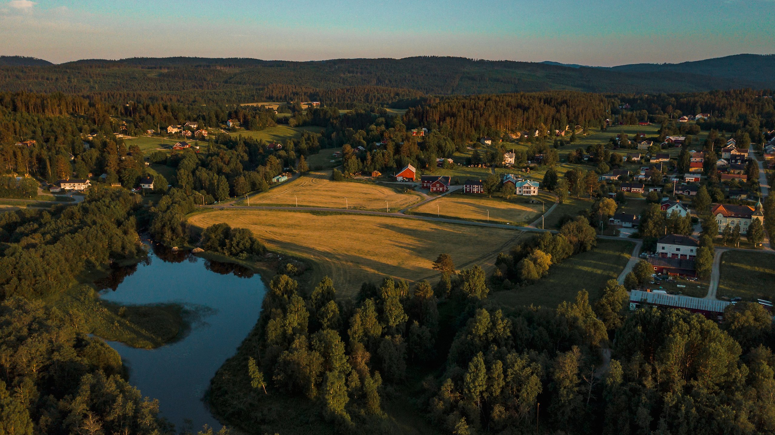 Drönarbild över landsbygd Stöde. Fotograf: Evelina Ytterbom