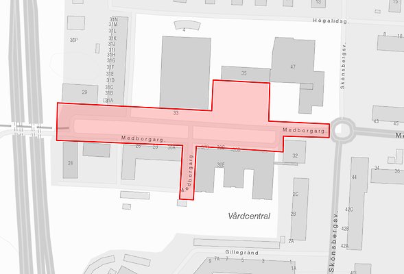 Parkeringsförbudszon Sundsvall Medborgargatan Skönsberg.
