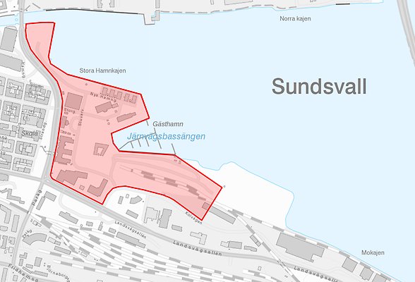 Parkeringsförbudszon Sundsvall Inre hamnen.